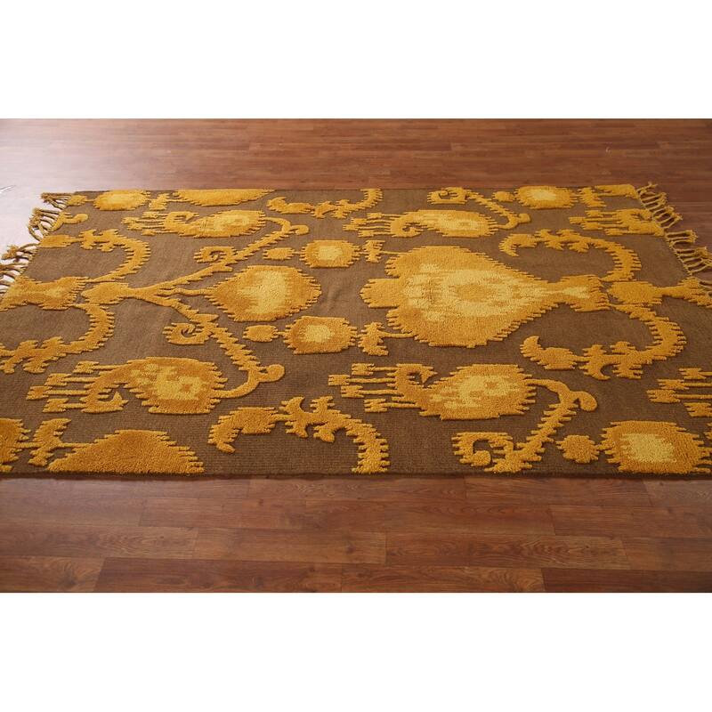 Gold Moroccan Indian Area Rug Hand-Knotted Wool Carpet - 5'0"x 8'0"