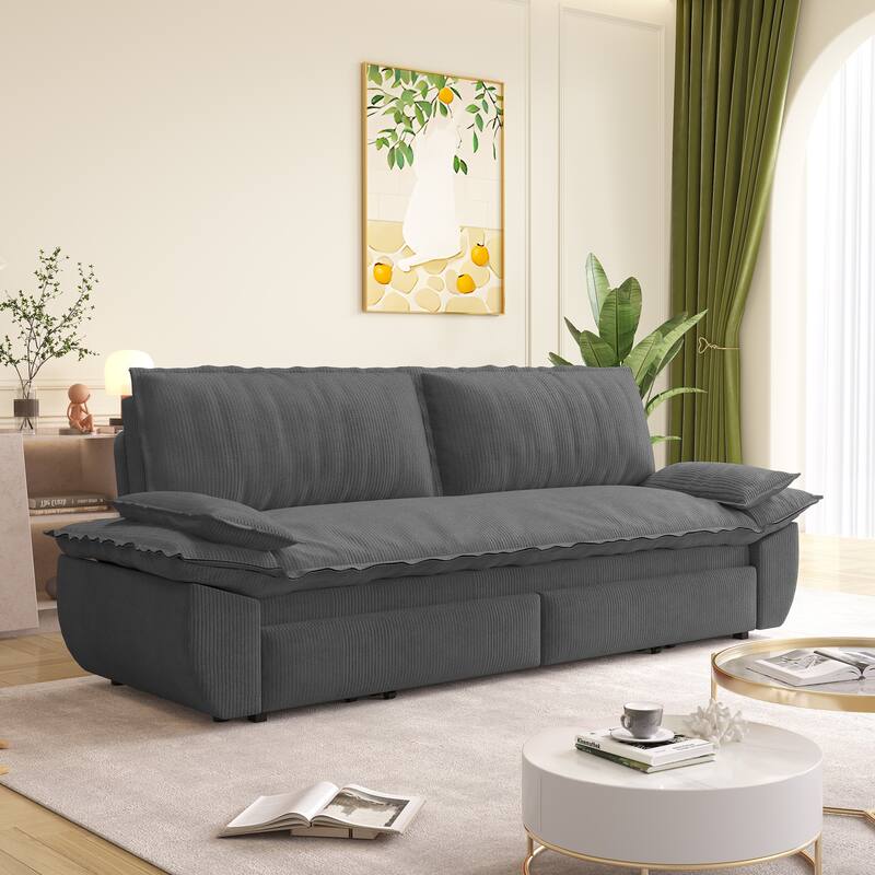 GDFStudio - Corduroy 73.2" 3-in-1 Convertible Pull Out Sofa Bed