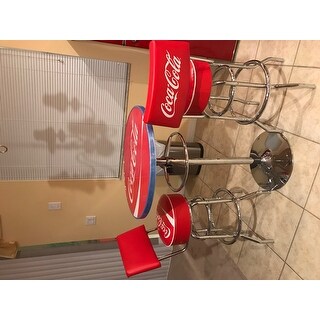 Trademark Gameroom Coca Cola Vinyl Upholstery Metal Pub Table and Bar Stools with Backs Set