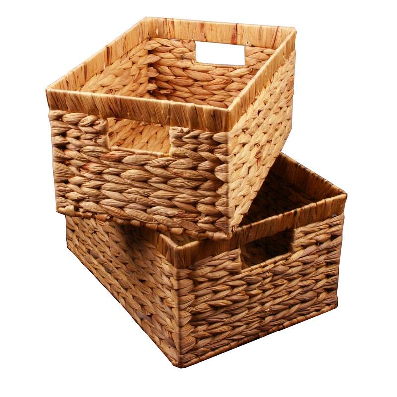 Water Hyacinth Rattan Nesting Storage Baskets 2-Pack - 14.5"L" x 10.5"W x7.5"H - 14.5"L" x 10.5"W x7.5"H - Tan