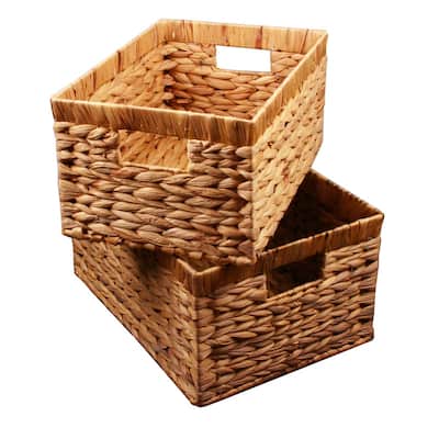 Water Hyacinth Rattan Nesting Storage Baskets 2-Pack - 14.5"L" x 10.5"W x7.5"H