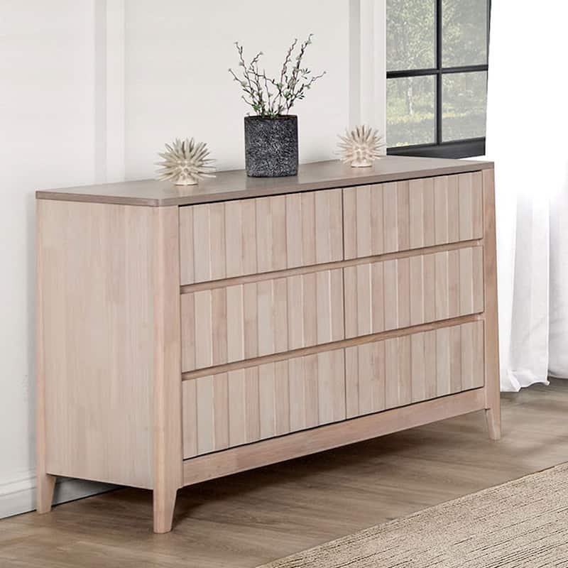 Furniture of America Seren Mid-Century Modern Off-White Solid Wood 6-Drawer Double Dresser - Washed White