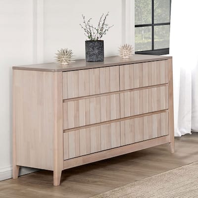Furniture of America Seren Mid-Century Modern Off-White Solid Wood 6-Drawer Double Dresser