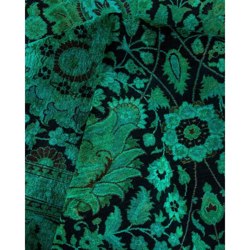 Overton Hand Knotted Wool Vintage Inspired Modern Contemporary Overdyed Green Area Rug - 8' 2" x 10' 4"