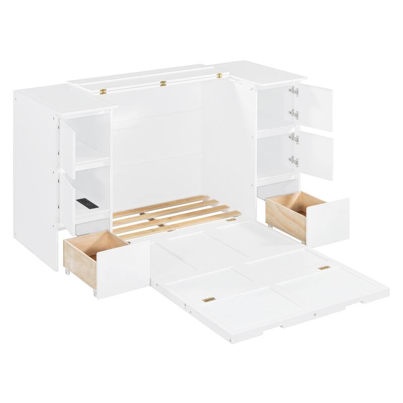 Twin Murphy Bed with Storage Drawers, Cabinets, and USB Charging - Ideal for Small Spaces