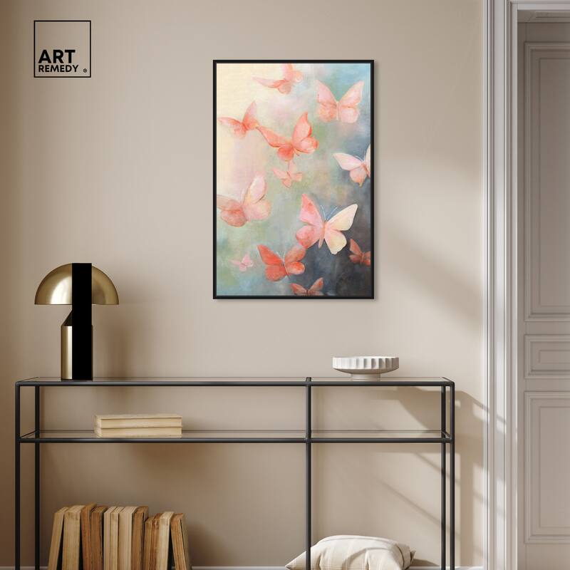 Art Remedy Peaceful Butterflies Framed Butterfly 1 Piece Canvas Wall Art