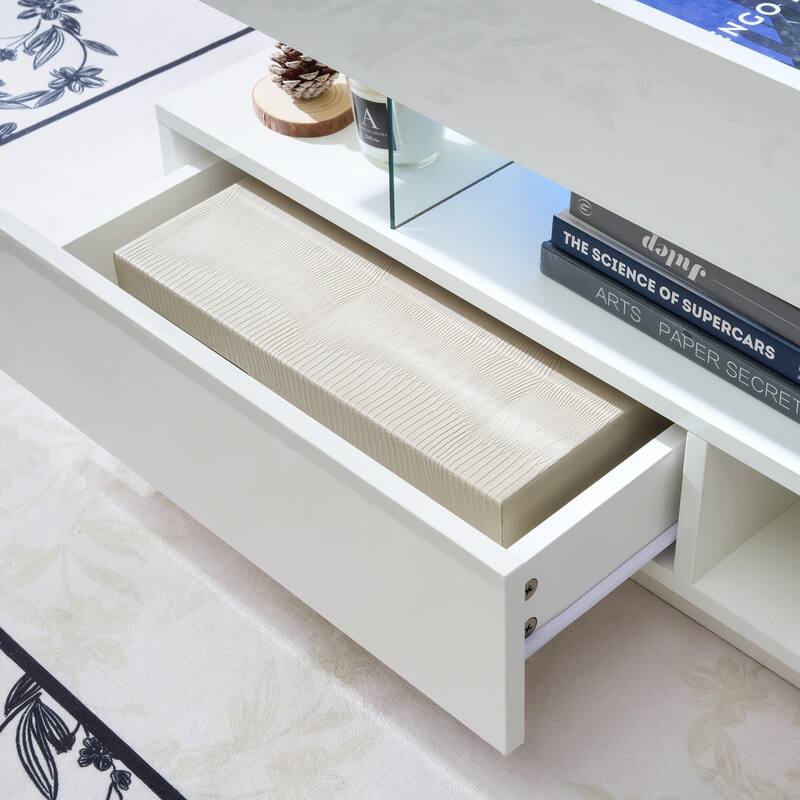 39.3" Lift Top Coffee Table with Hidden Compartment, 2 Storage Drawers and Adjustable LED Lights