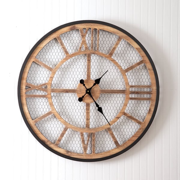 Farmhouse Chicken Wire Wall Clock 28undefined'' dia. x 1undefined''H