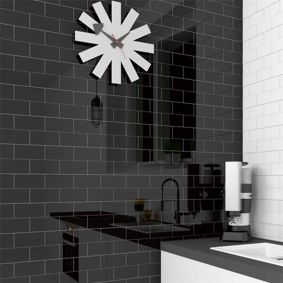 Merola Tile Crown Heights Glossy Black 3" x 6" Ceramic Wall Tile