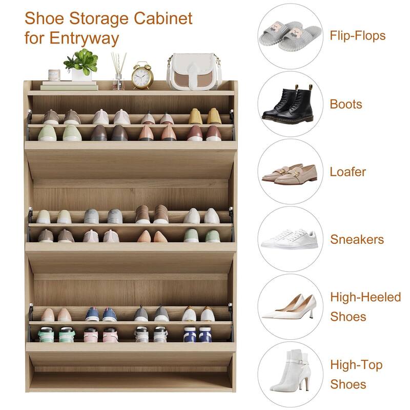 Drawer Wooden Shoe Cabinet with Adjustable Shelves