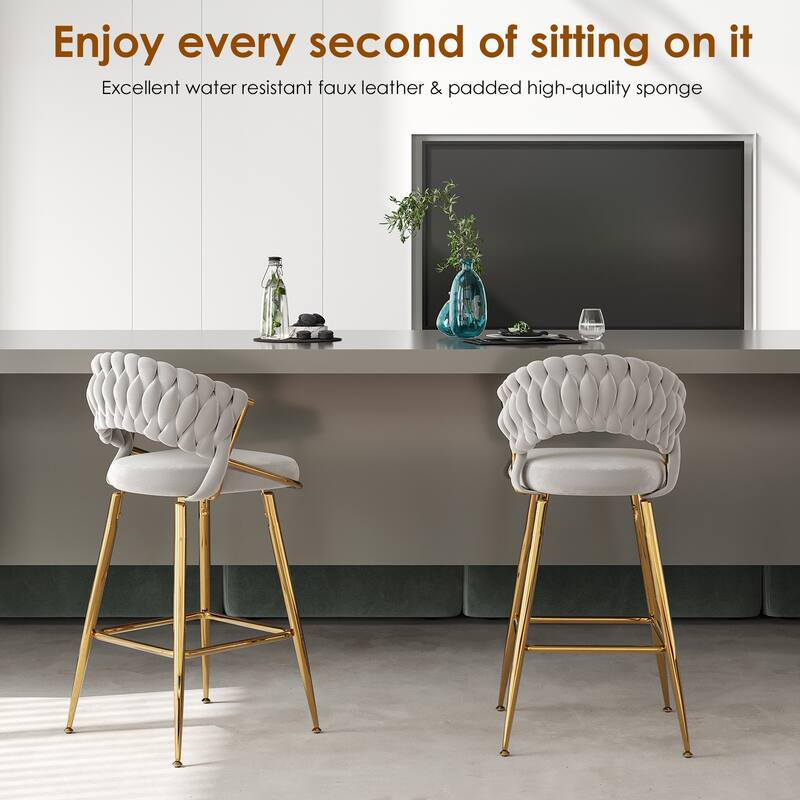 25.2" Modern Velvet Counter Stool with Gold Accents, Ergonomic Design & Plush Seat for Kitchen Island & Bar