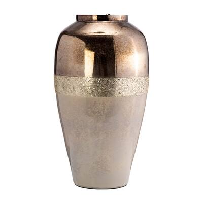 Sagebrook Home Glass, 20" Metallic Vase, Champagne, Cylinder, Glass, Contemporary, 20"H, Abstract