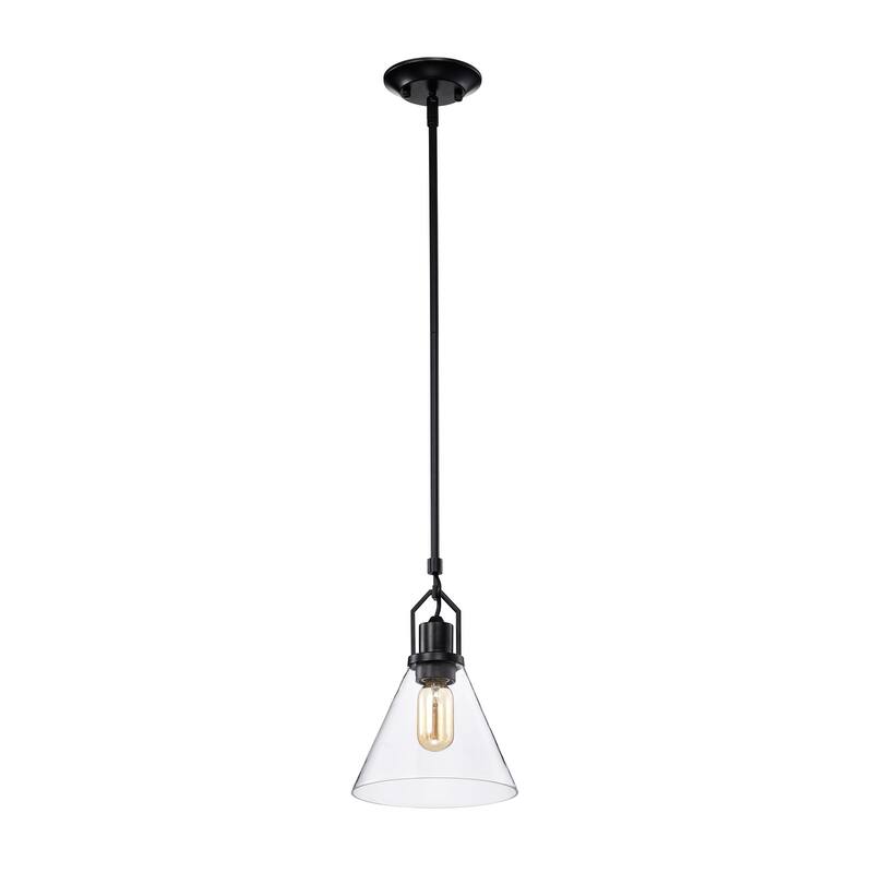 Matte Black 1-Light Mini Pendant with Clear Cone Glass Shade