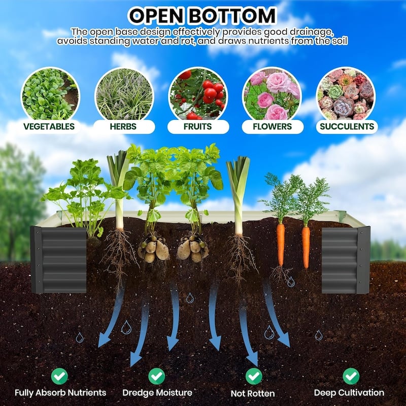 2-Pack 6x3x1 ft Galvanized Raised Garden Beds - Large Outdoor Planter Box with Open Base Dark Gray