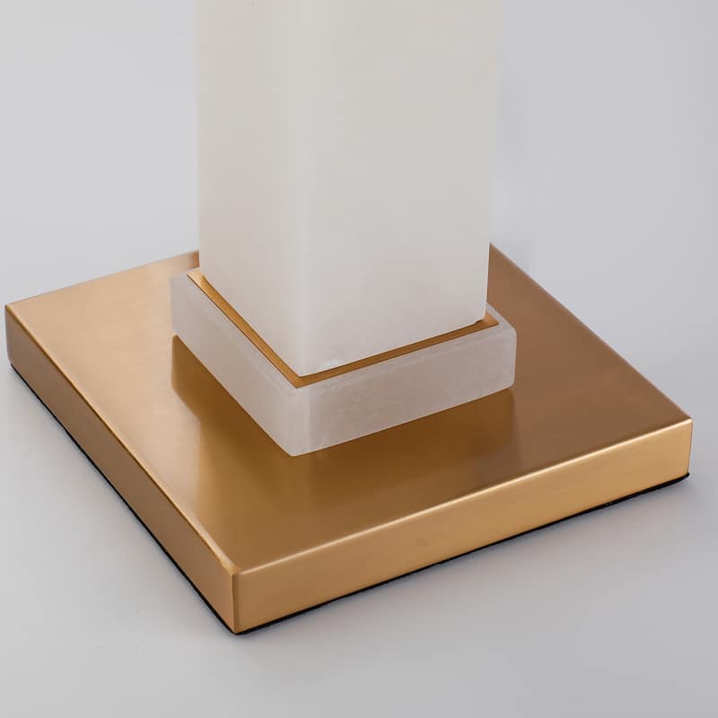 Alabaster White & Gold Desk Lamp, Metal Table Light with Rectangular Shade - 30"