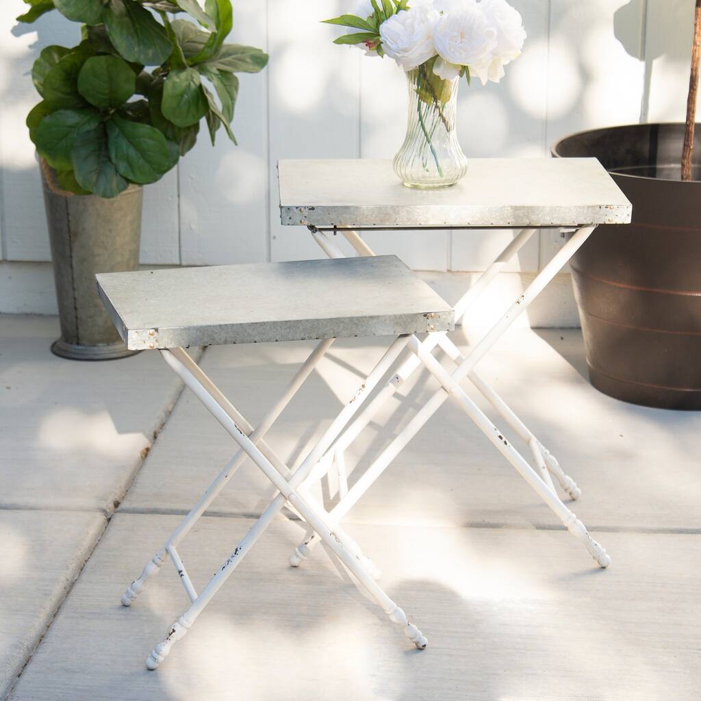 Indoor/Outdoor Metal Accent Table, Set/2 - 21.25 x 25 x 14