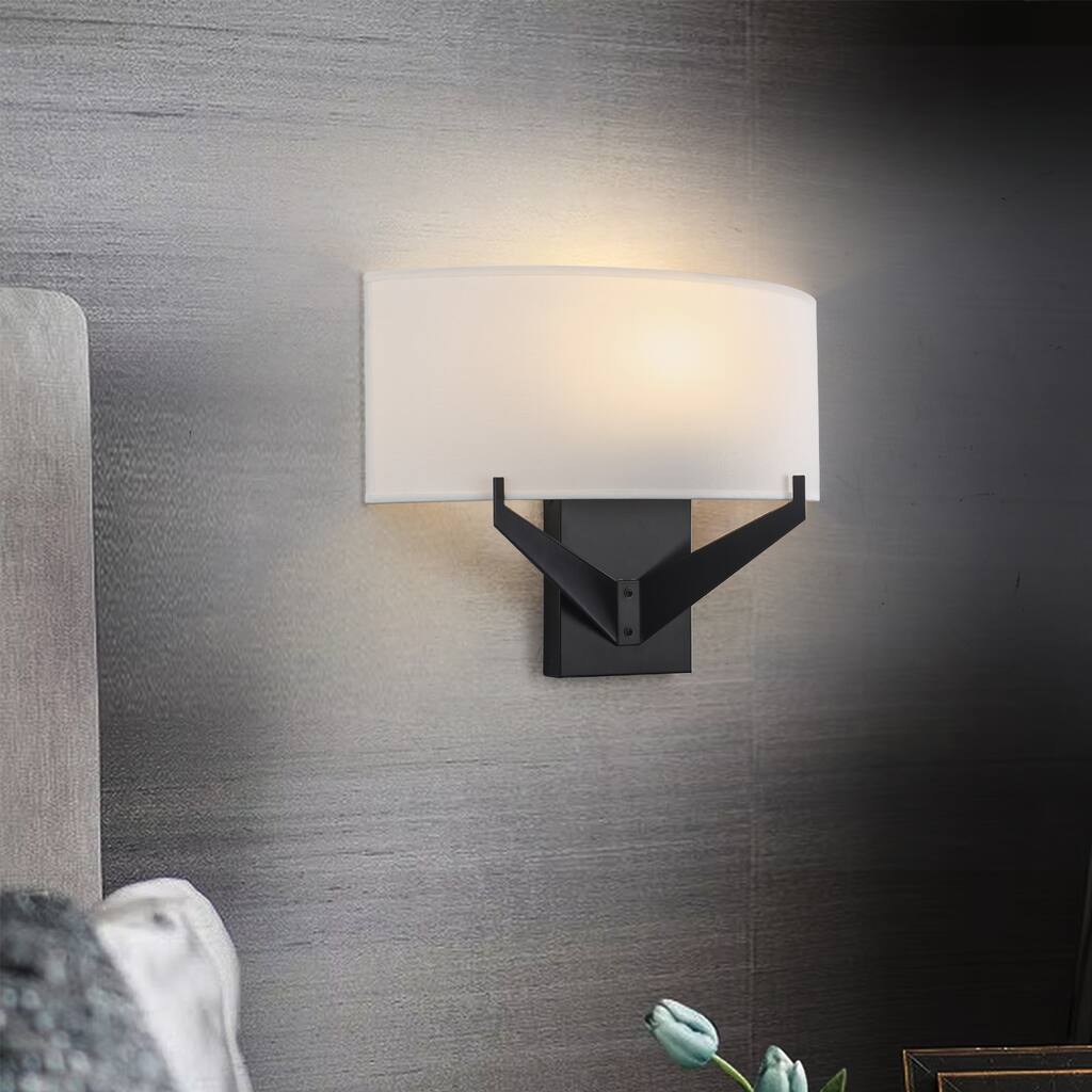 1 - Light Semi - Flush Wall Sconce with Fabric Shade - Matte Black