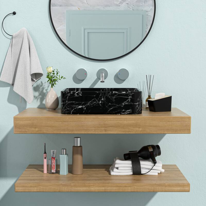 Modern 19-Inch Ceramic Bathroom Sink, Polished Finish, Easy Maintenance, and Durable Design - 19in L