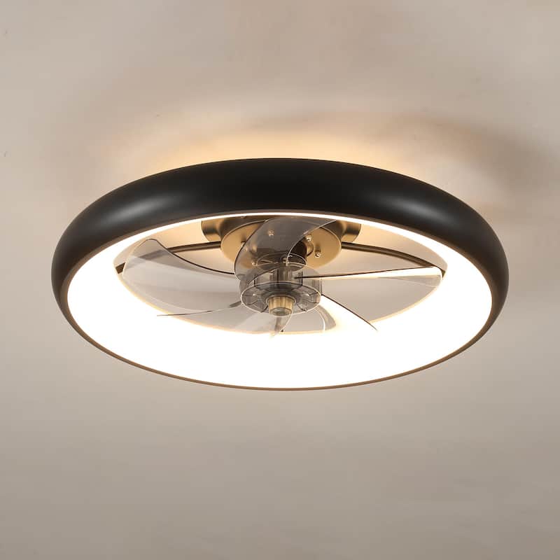 22 in. W x 6 in. H Iron Ceiling Fan in Black and White with Dimmable LED Lights - 22" x 6" in