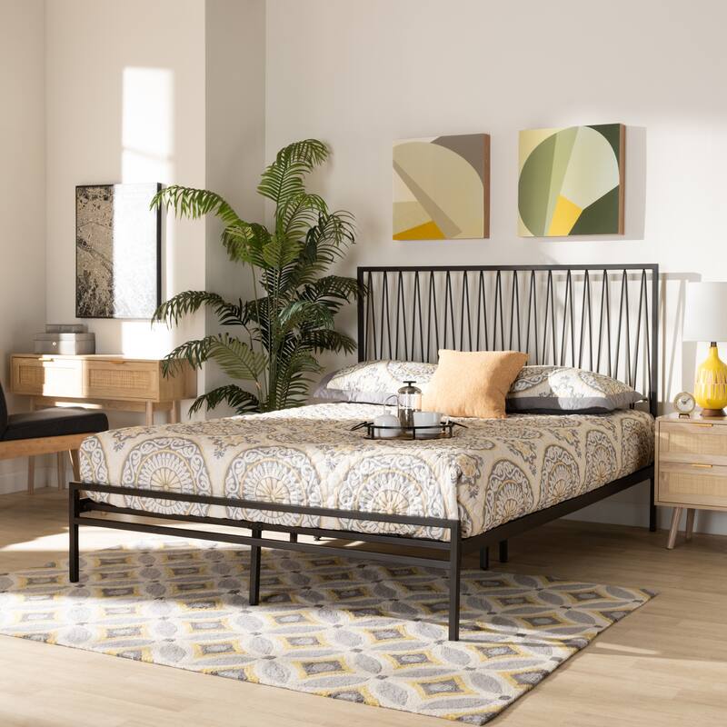 Jeanette Modern and Contemporary Black Finished Metal Platform Bed