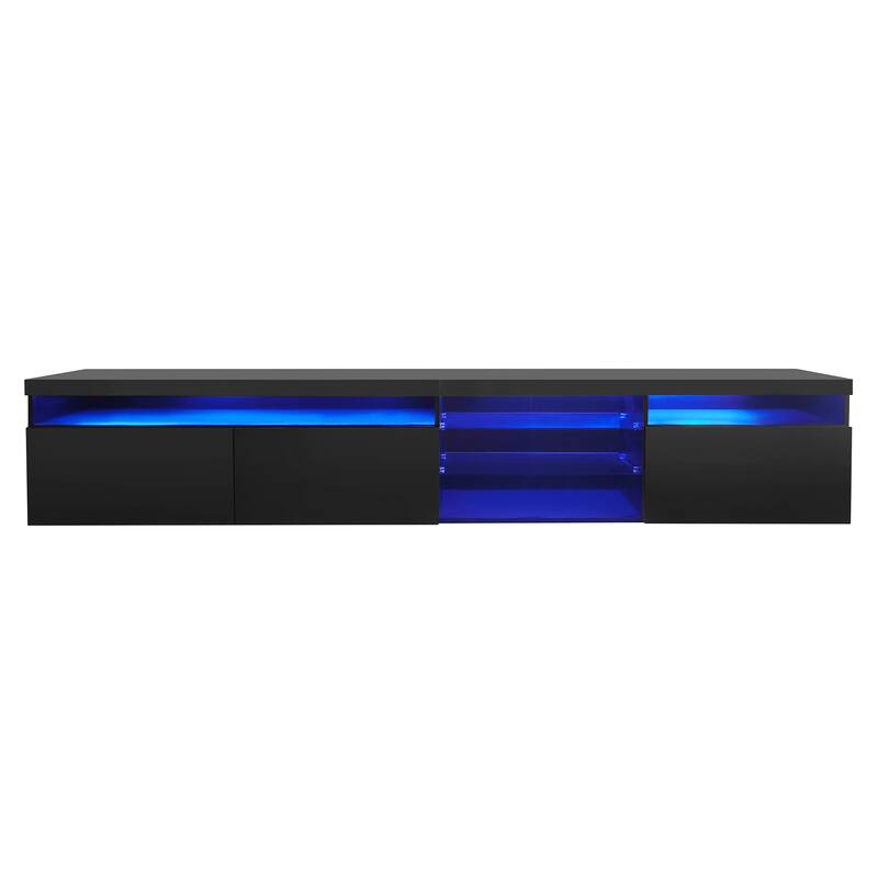 Unique TV Stand with Adjustable LED Lights and 2 Glass Shelves, Media Console for TVs Up to 105"