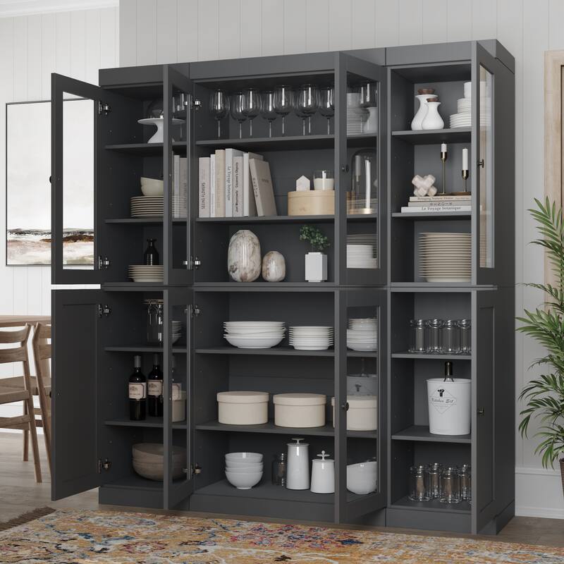 Palace Imports 100% Solid Wood 65" Pantry Cabinet with Clear Glass, Shaker Doors and Adjustable Shelves