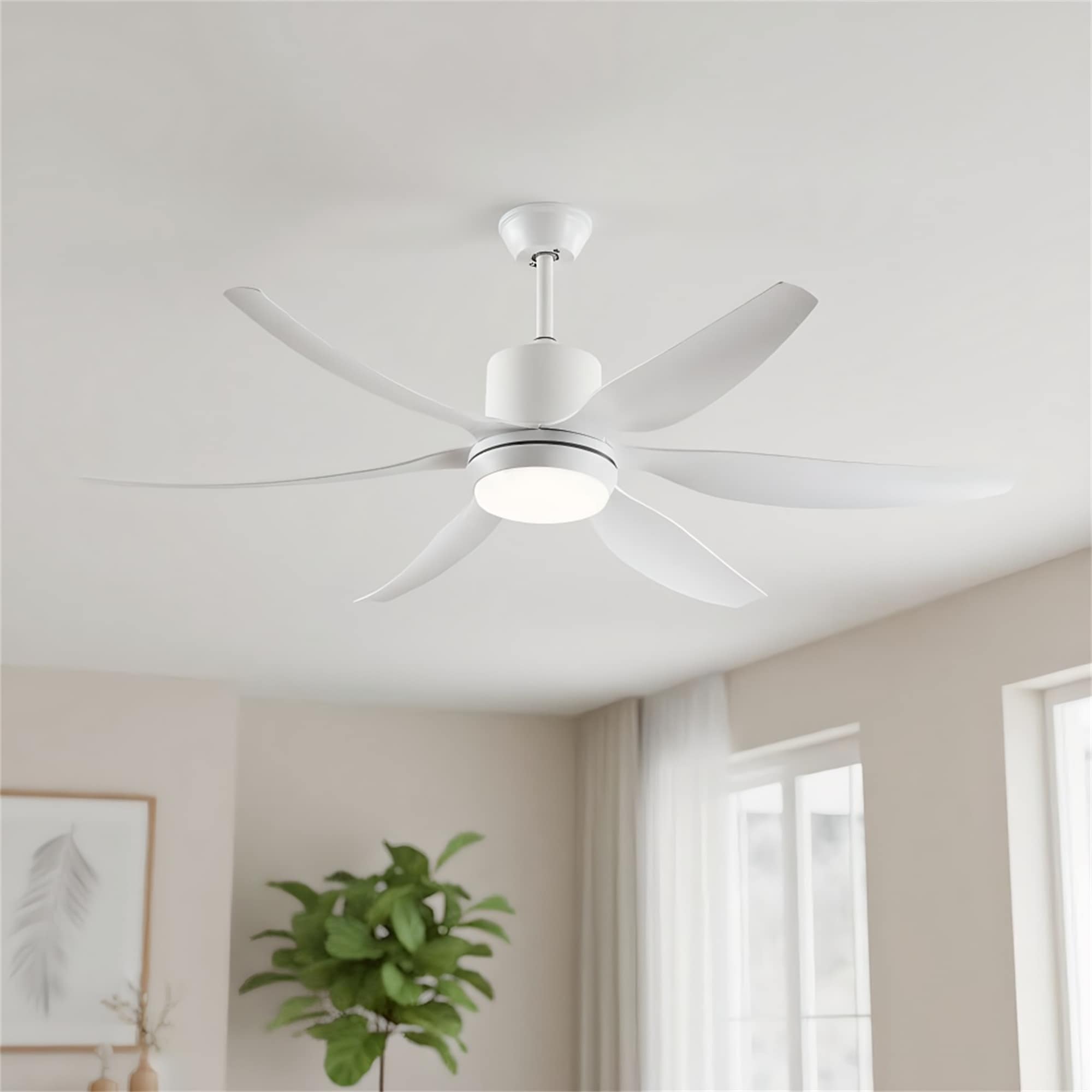 6 PCS ABS Blades 56 Ceiling Fan w/Light Kit 3 Color LED Light Source