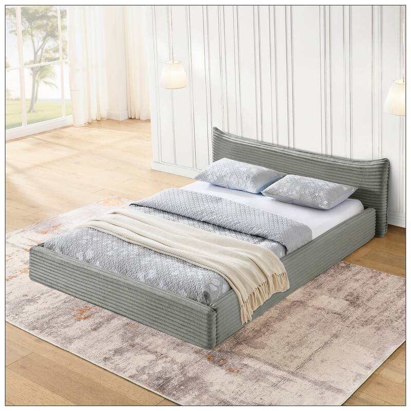 Queen Size Upholstered Bed FrameAnd velvet fabric No Box Spring Required