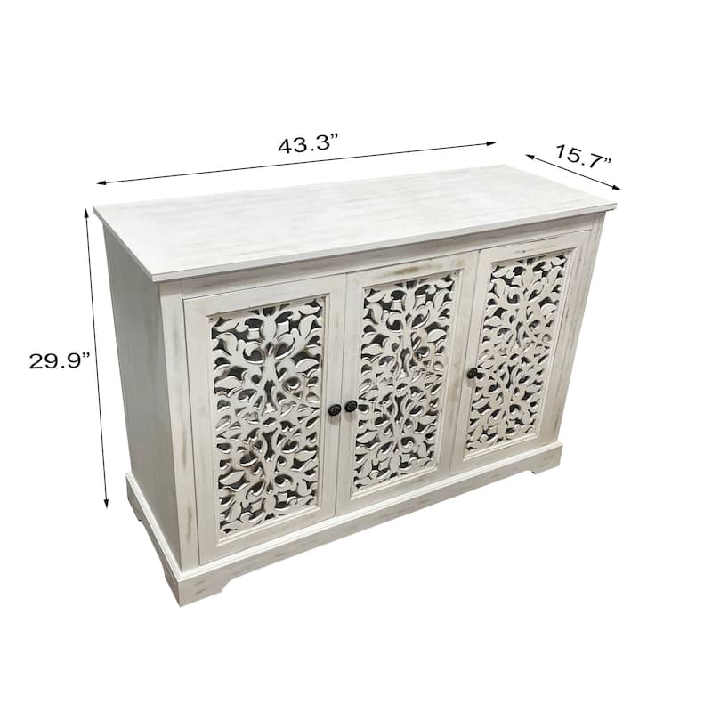 Sideboard Buffet Cabinet with 3 Carving Doors, Storage Cabinet with Shelves, Accent Cabinet with Solid Wood Legs