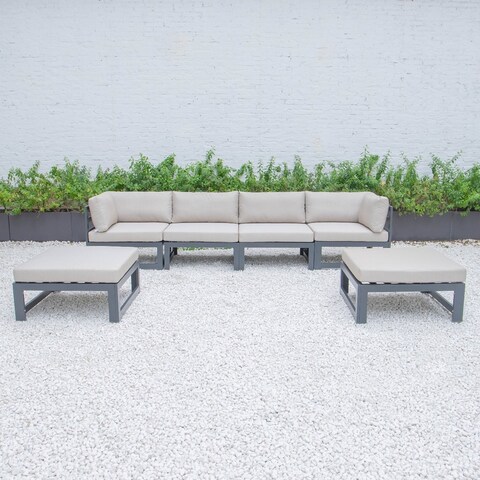 LeisureMod Chelsea 6-Piece Patio Ottoman Sectional Black Aluminum