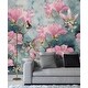 preview thumbnail 1 of 0, Pink Flowers on Grey Background Wallpaper 100"W x 100"H - Peel-and-Stick