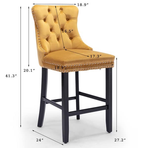 dimension image slide 5 of 7, Contemporary Tufted Velvet Upholstered Counter Bar Stools Set of 2