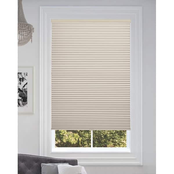 slide 2 of 3, BlindsAvenue Cordless Blackout Cellular Honeycomb Shade, 9/16" Single Cell, Fawn 18" W x 48" H