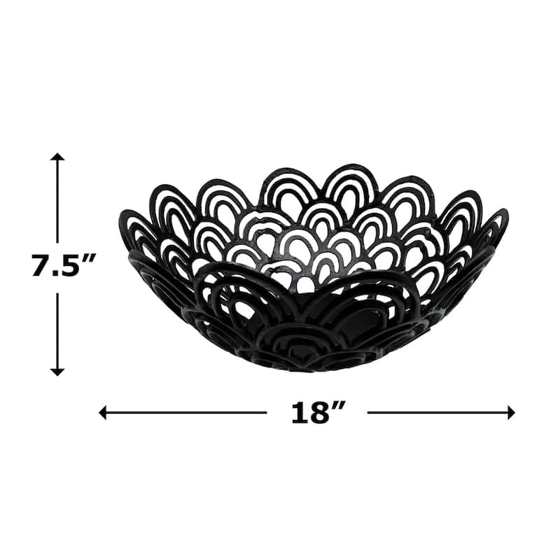 Decorative Handmade Aluminum Peacock Feather Flower Bowl in Black