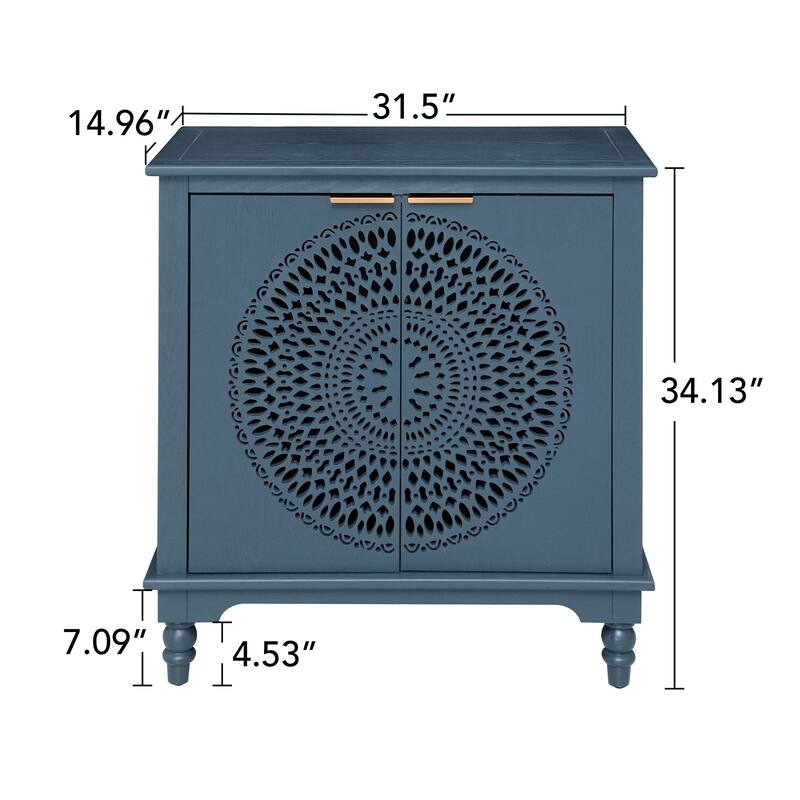 GDFStudio - Manchuria Crest American Style Hollow-Carved Storage Accent Cabinet with 2 Doors