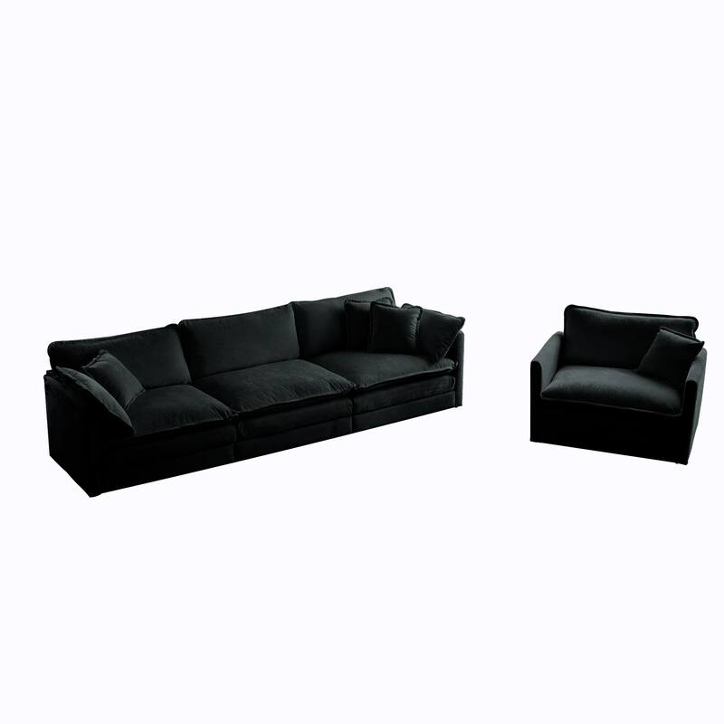 Comfy Chenille Accent Armchair Breathable Single Sofa w/Pillow