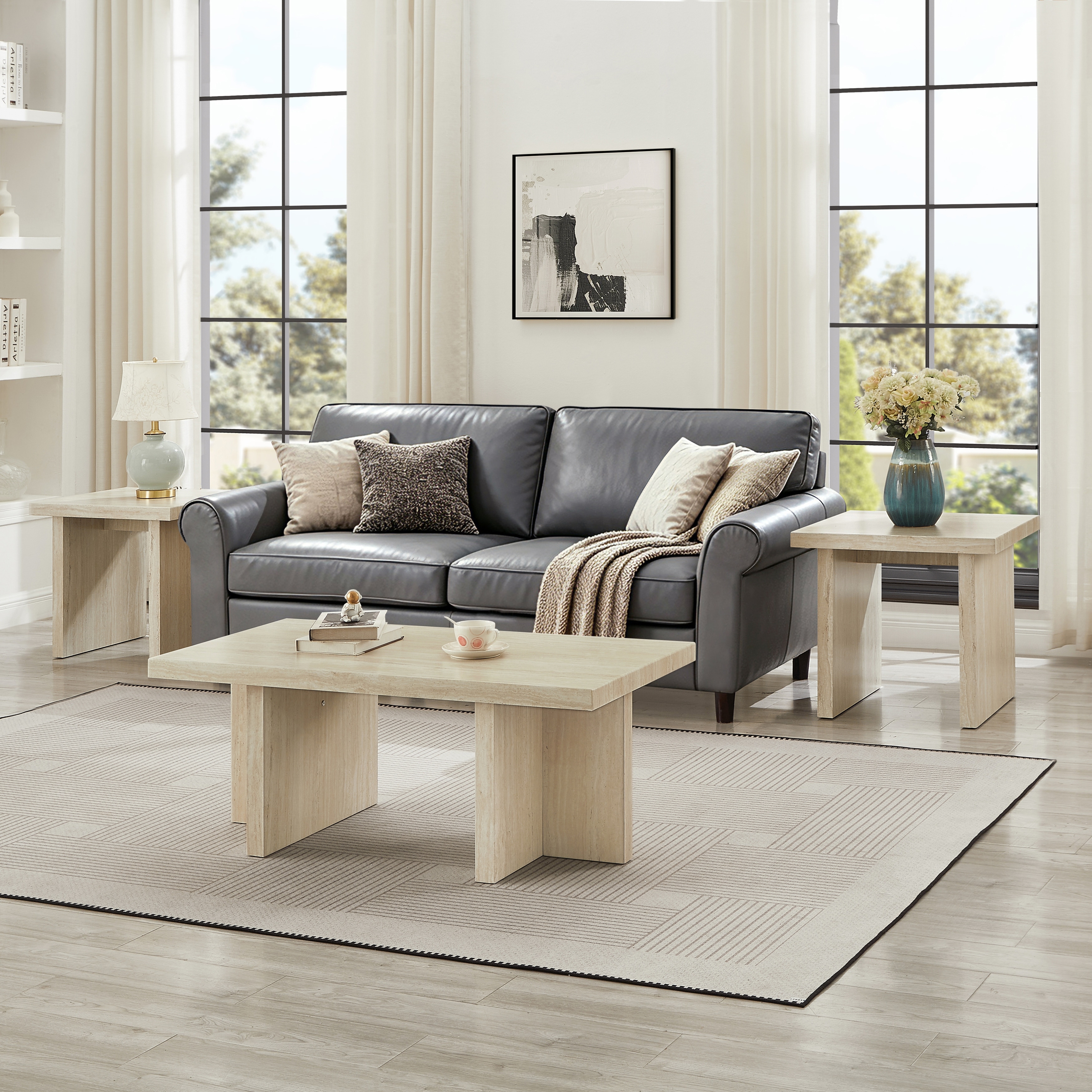 Roundhill Furniture Mchome 3-Piece Coffee Table Set, Coffee Table and Two End Tables