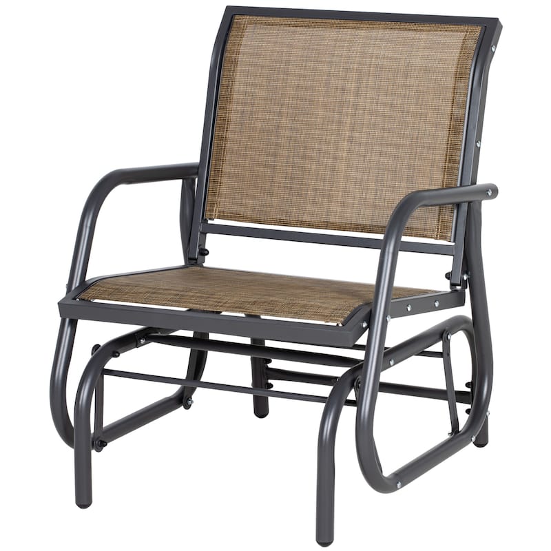 Outsunny Porch Glider with Breathable Mesh, Curved Armrests and Steel Frame for Garden, Poolside, Backyard, Balcony
