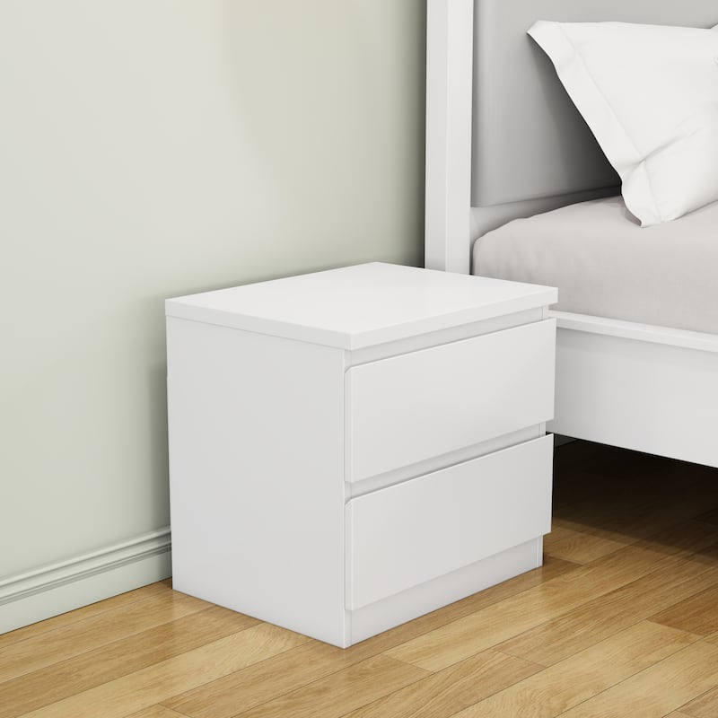 19.7"Nightstand with 2 Drawers, Beside Table with Drawers Handle Free Design,Thickened Top Plate, for Bedroom,Living Room - White