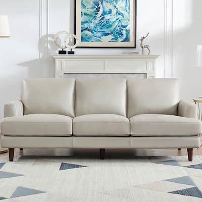 Ivy Living Cassia Top Grain Leather Sofa With Feather, Memory Foam and Springs