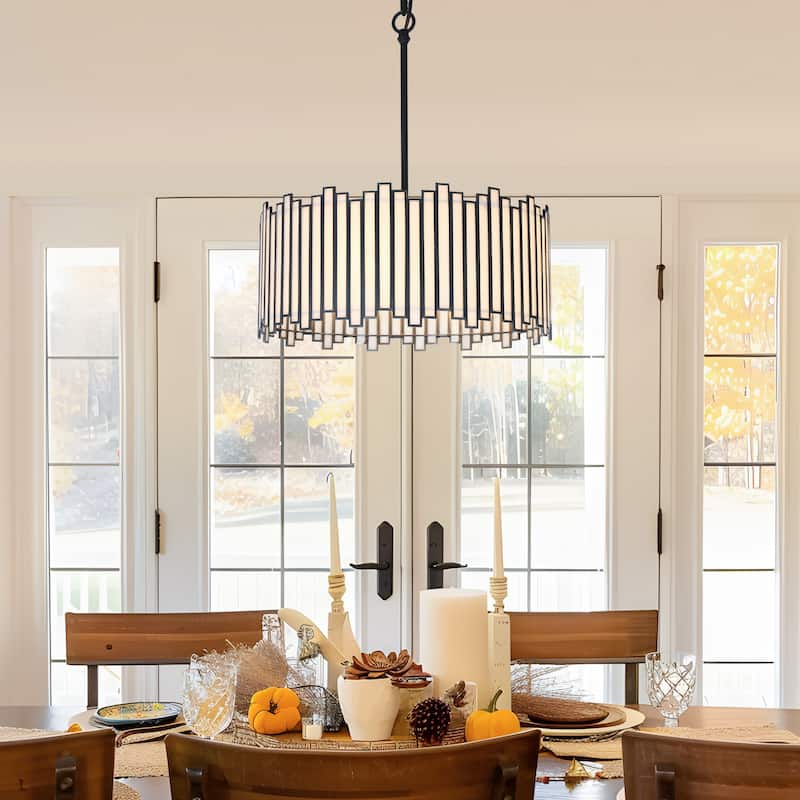 Tifany Modern Gold 4-Light Drum Chandelier Colored Glass Lights for Kitchen Island Bedroom