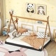preview thumbnail 1 of 7, Full Size Kids House Bed Tent Bed Frame with Triangle Structure Brown