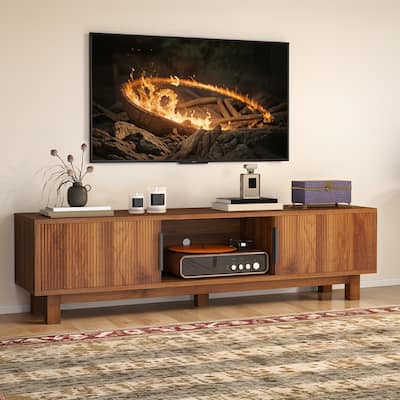 Moasis 59"W Fluted TV Stands for TVs up to 65 Inches, Entertainment Center with Power Outlets