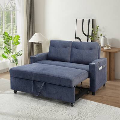 3 in 1 Convertible Gray Fabric Sleeper Sofa Bed with Multiple Features