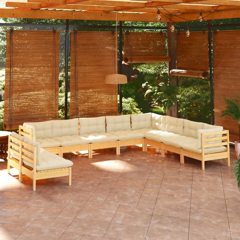 vidaXL Solid Pinewood Patio Lounge Set 10 Piece with Cushions Multi Colors