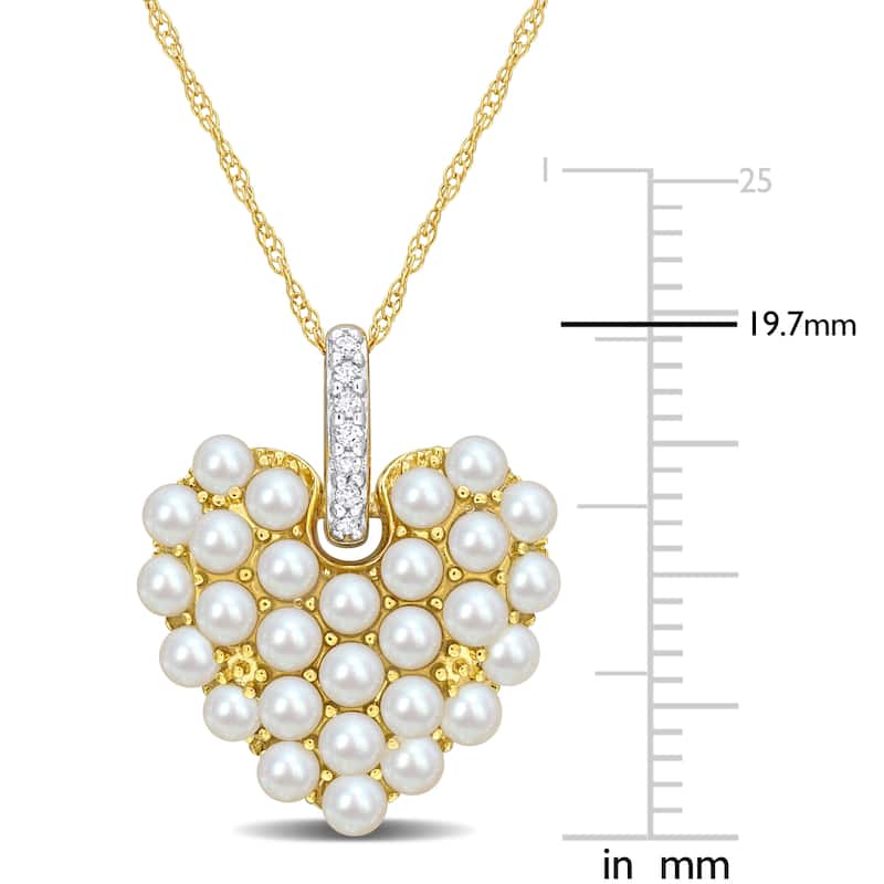 Miadora 2-2.5mm Cultured Freshwater Pearl and Diamond Accent Pendant Chain in 14k Yellow Gold