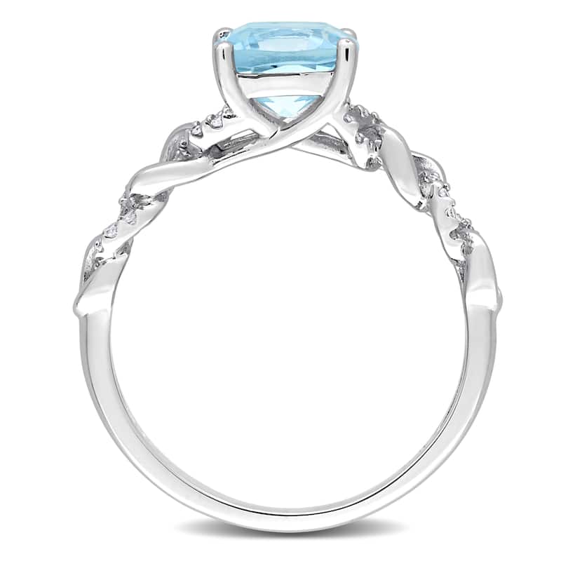 Miadora Cushion Sky Blue Topaz and 1/10ct TDW Diamond Link Engagement Ring in 10k White Gold