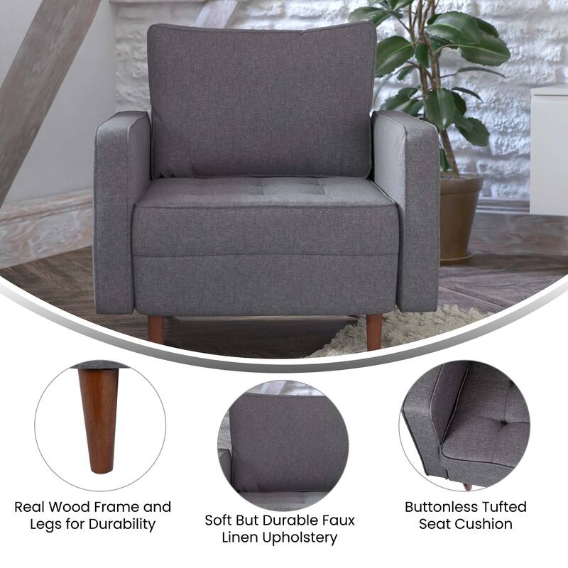 Compact Upholstered Tufted Chair with Wooden Legs - 30.5"D x 33"W x 33"H