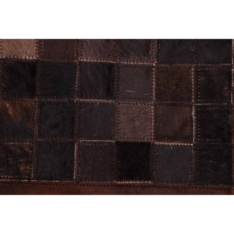 ECARPETGALLERY Handmade Cowhide Patchwork Dark Brown Leather Rug - 4'1 x 6'0