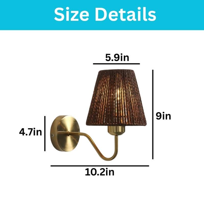 2 Pack bulb lighting conical-brown lighting fixtures metal, rattan wall sconce